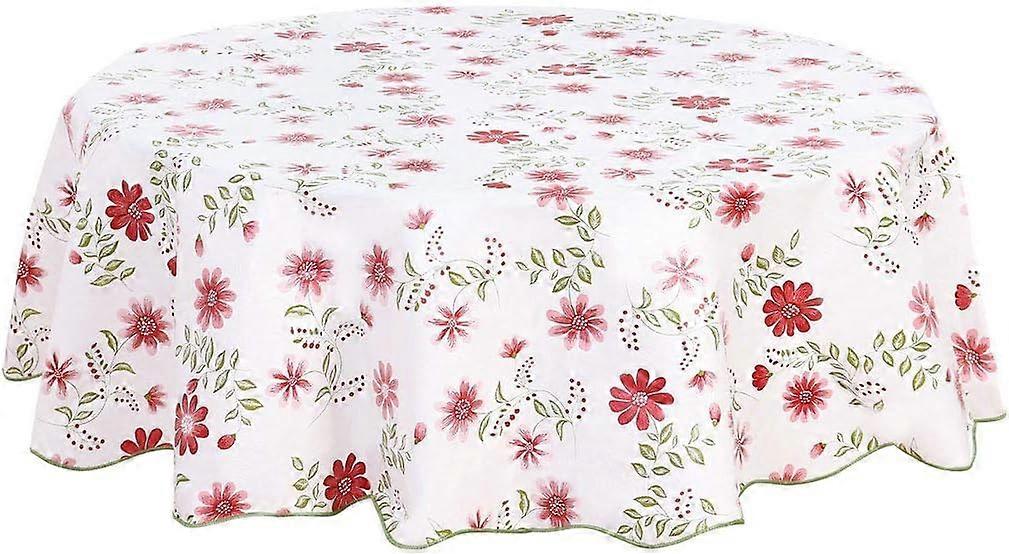 مفرش مائدة ربيعي دائري قابل للغسل مقاوم للماء ، مقاوم للزيت ، نمط زهري طارد للأوساخ زهور حمراء صغيرة مستديرة 180 سم