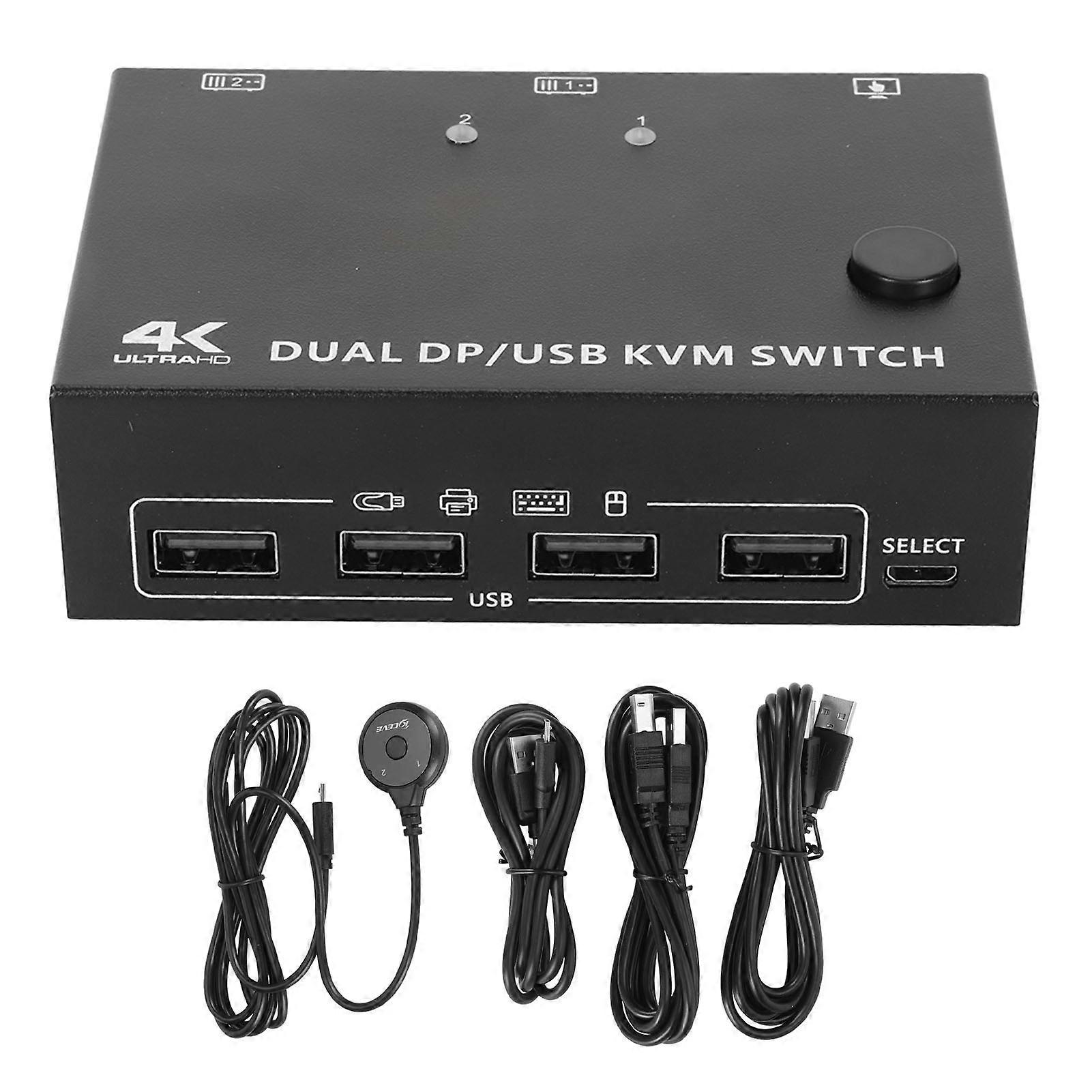 Dual Monitor KVM Switch 4K 60Hz KVM Extended Display Switcher Monitor Keyboard Mouse Switcher for 2 Computers Share 2 Monitors