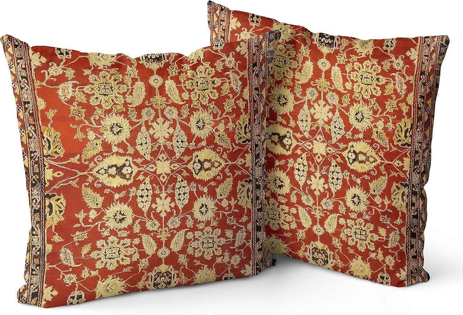 Boho Pillow Covers 16"x16" Set of 2 Monaco Red Bohemian Carpet Double Sided Pattern Linen Pillowcases Cushion Cover for Farmhouse Couch Sofa Bed Decor