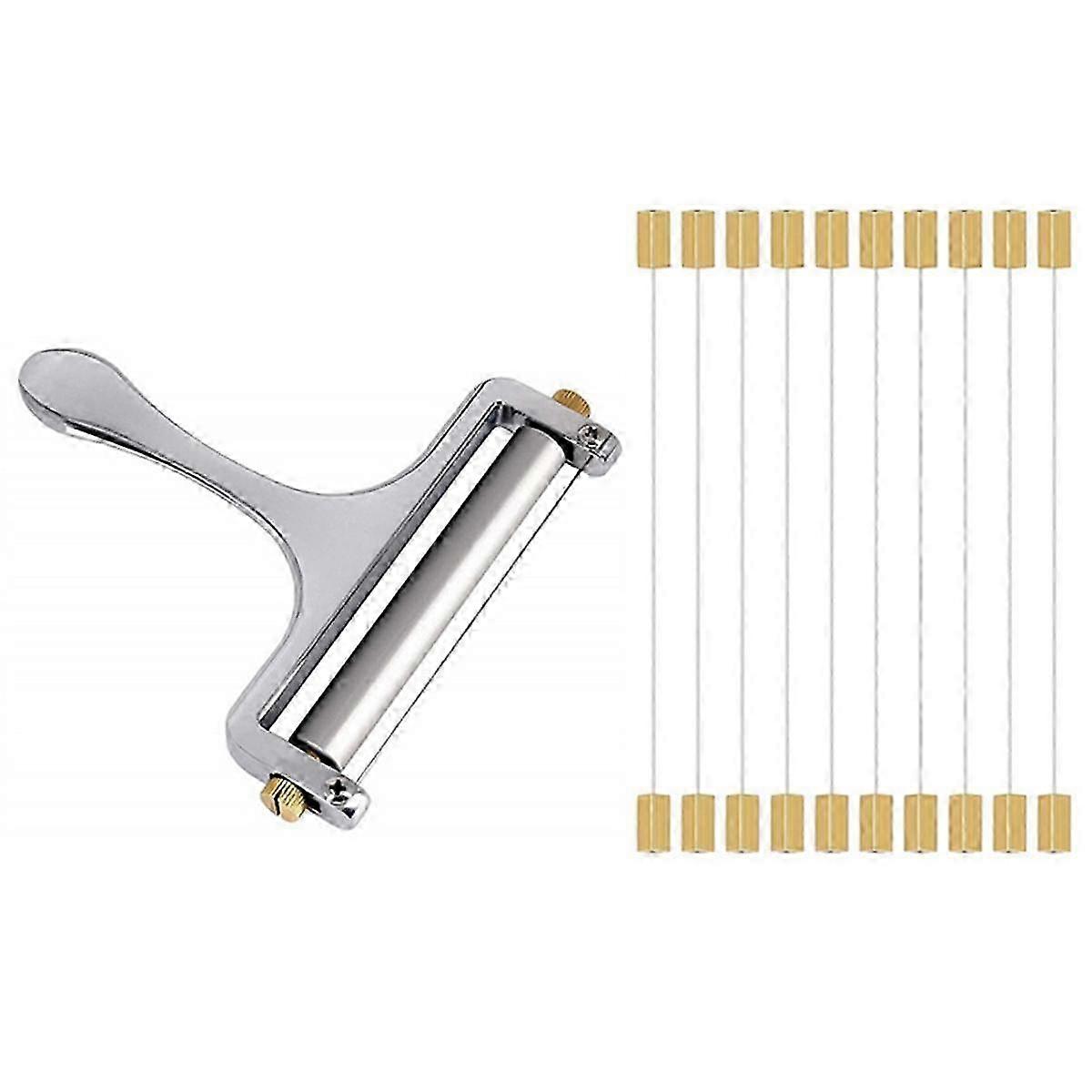Cheese Slicer with 10pcs Cheese Cutter Wire for Block Cheeses Butter Cutting Polished Marble Cheese