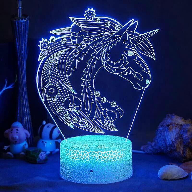 Unicorn Gifts for Grils 3D Illusion Night Light Bedside Lamp with Remote Control 16 Colors Changing Function for Room Home Decor