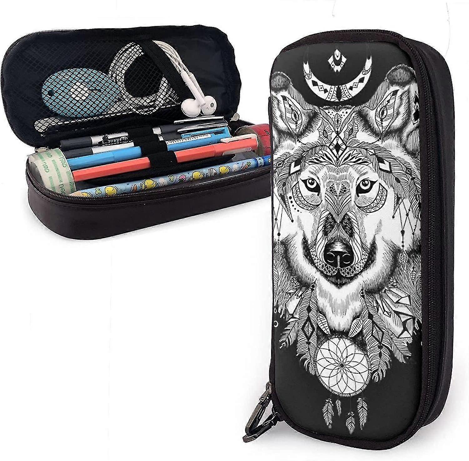 Ulv Skinn Blyant Case Blyant Case Skrivesaker Bag Kontor Bærbar Storage Box Kosmetisk Box Folder