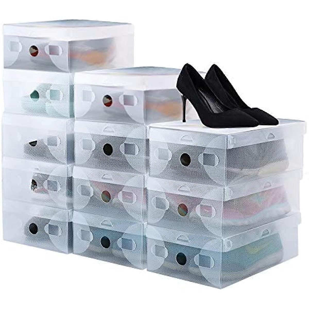20 Pack Shoe Boxes Stackable Shoe Storage Boxes Clear Plastic Shoe Organiser Containers with Lids for Men and Ladies, Easy Assembly, Foldable Sneaker 