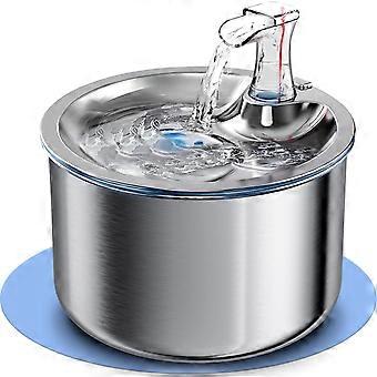 Kattvattenfontän, rostfritt stål, 2l, dricksfontän för husdjur med justerbart vattenflöde, anti-torrbränning, dispenser för katter och hundar
