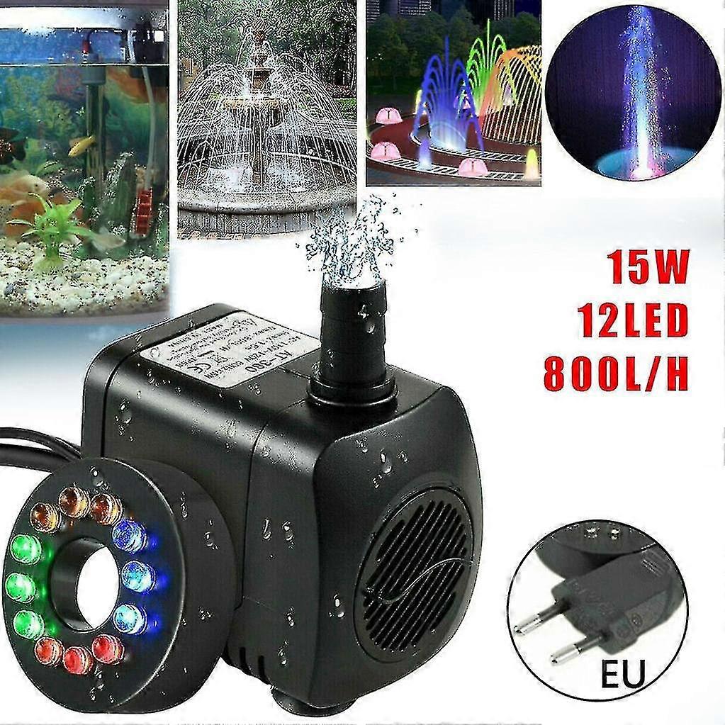 15W 800l / ساعة مضخة نافورة، مضخة بركة، مضخة نافورة، مضخة حديقة، مضخة نافورة مع 12 المصابيح