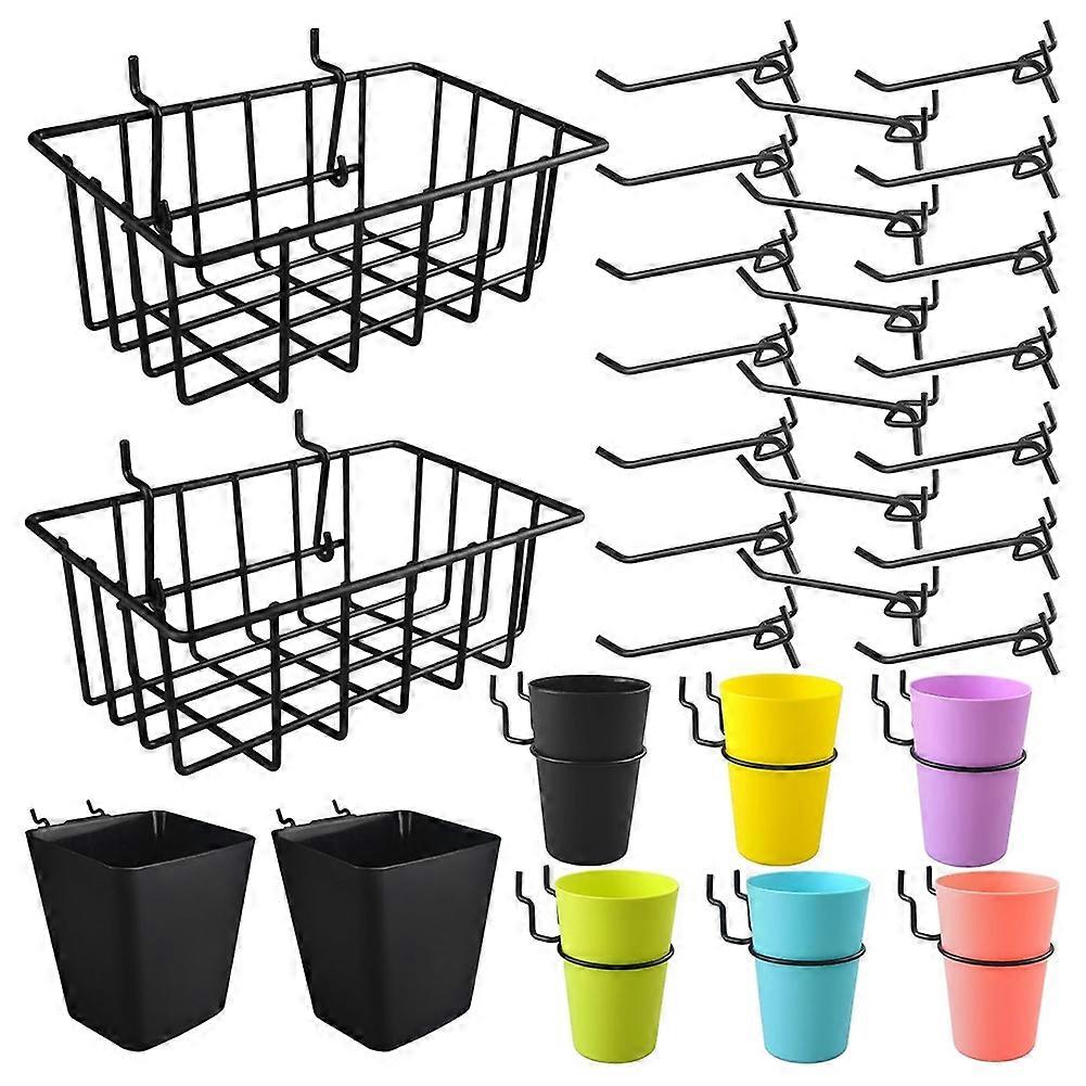 Storage Basket with Pegboard Hook Cups - Fits 1/8in & 1/4in Nails - Garage Craft Room Tool Hanging Display Organizer A