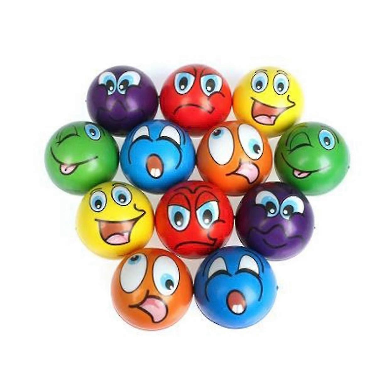 12pcs 6.3cm Soft Pu Foam Sponge Expression Grimace Smile Face Squeeze Ball Anti Stress Relief