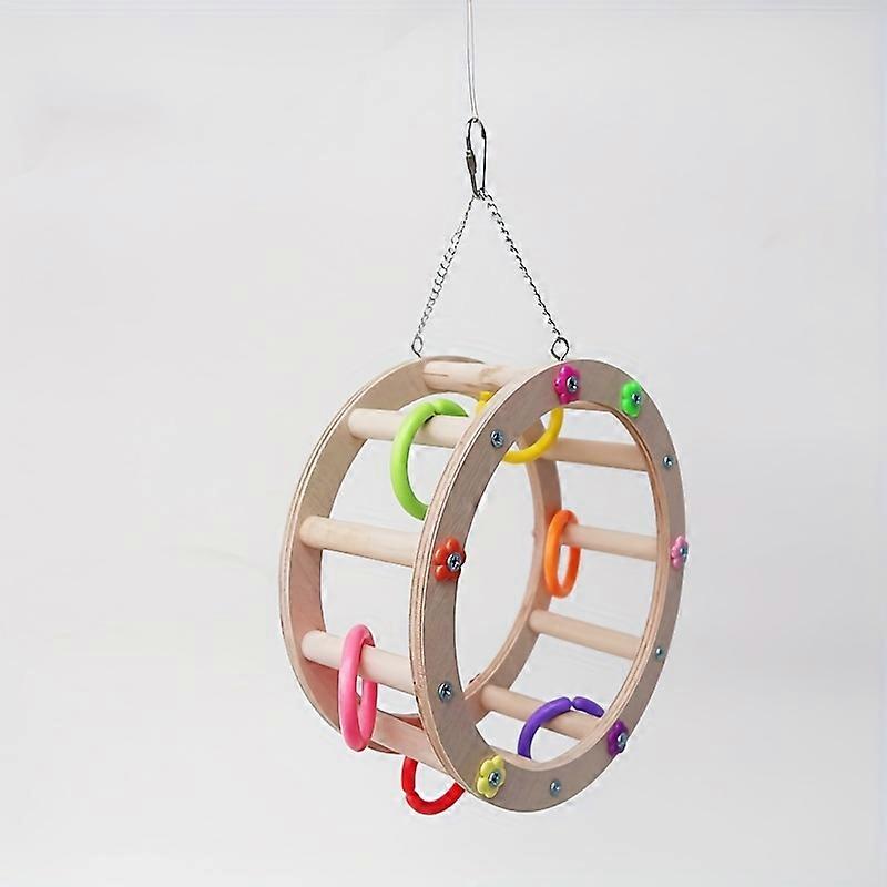 Colorful Wooden Parrot Playset Swing, Climbing Ladder and Building Blocks - Interactive Bird Toy for Mental Stimulation and Physical Exercise, Made wi