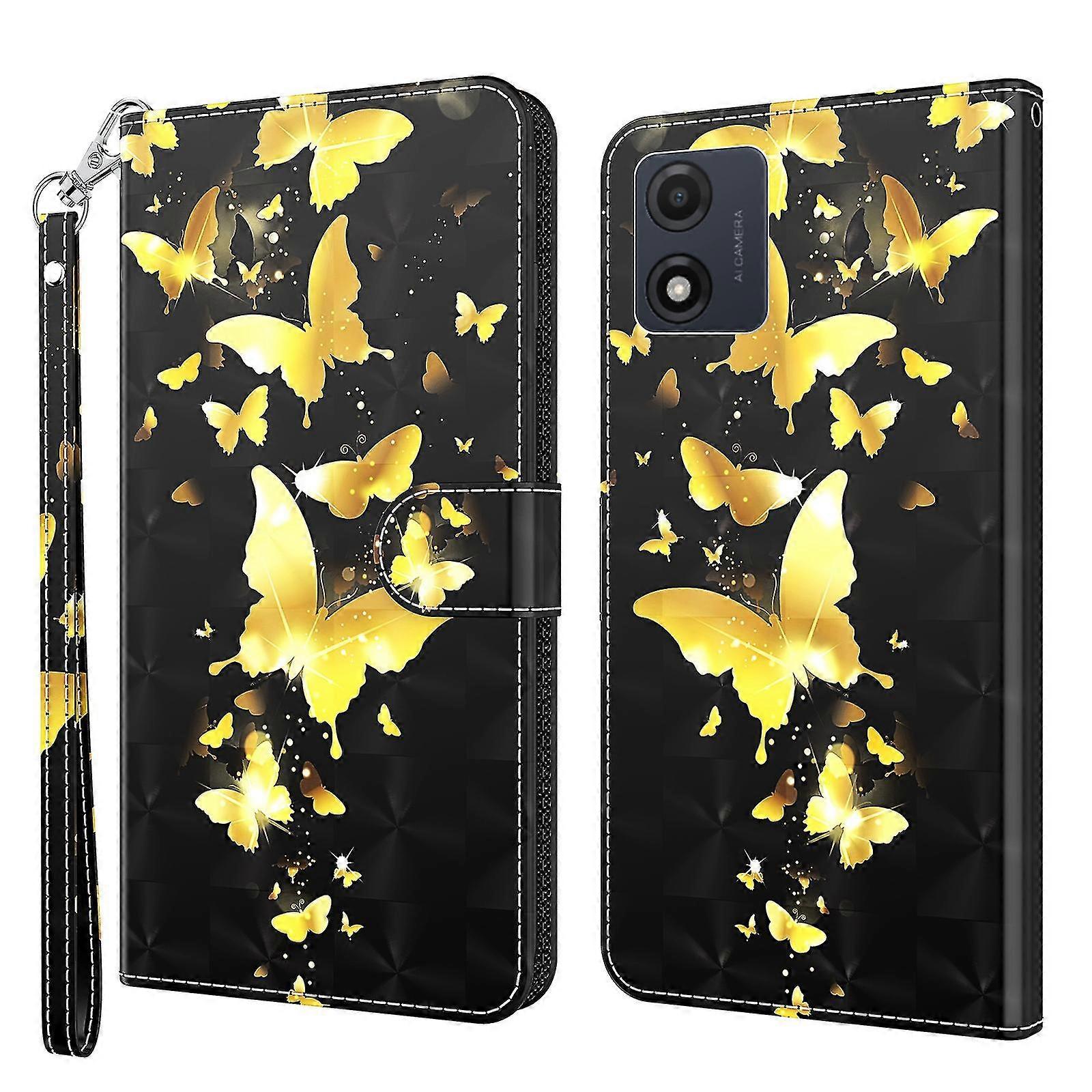 Motorola Moto E13 4G Anti-drop Wallet Phone Case with Strap - 3D Pattern Printing - PU Leather Stand Cover