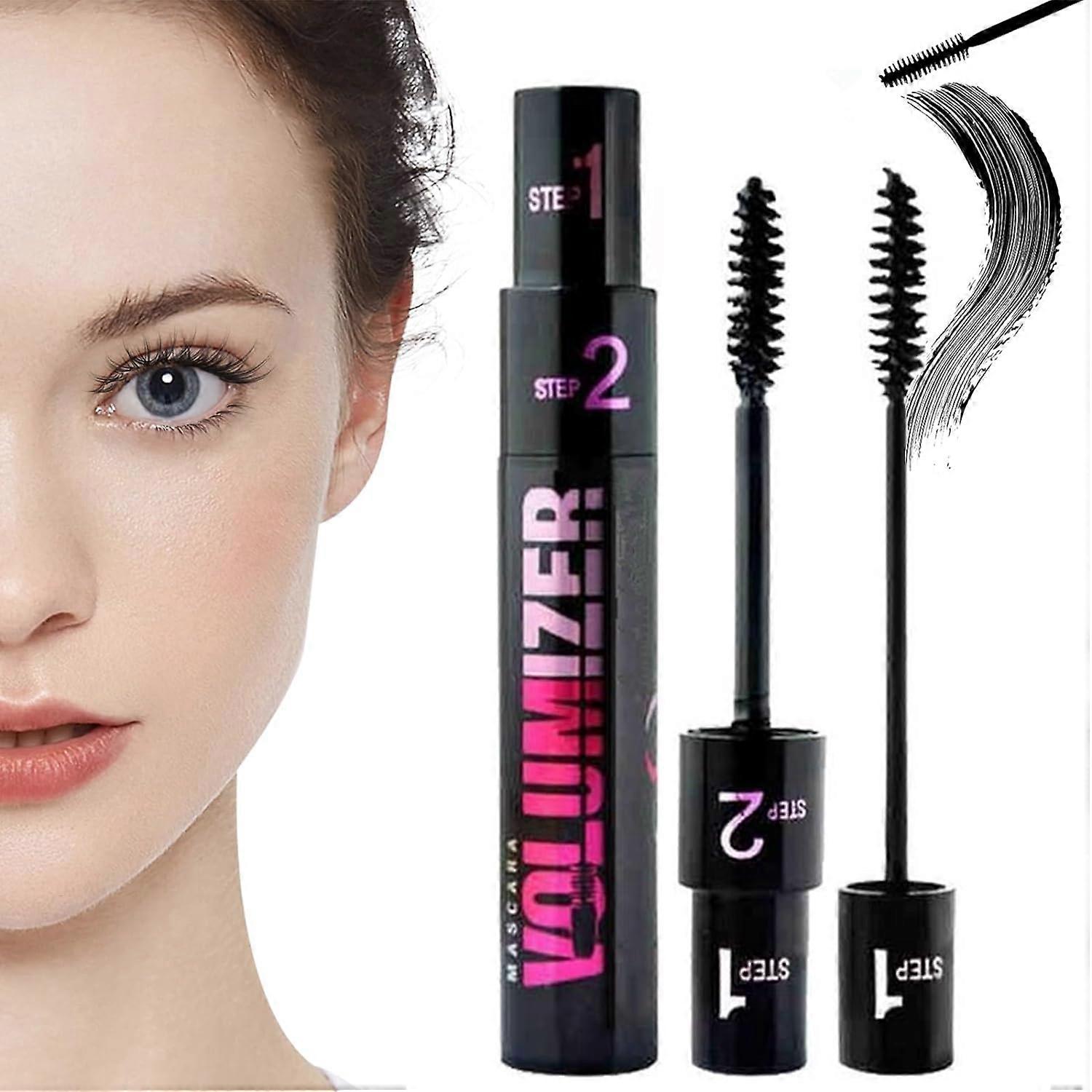 2 in 1 Curl Long Lasting Waterproof Mascara, 4d Silk Fiber Lash Mascara, 2 in 1 Lengthening Mascara Instantly Create The Look of Lash Extensions