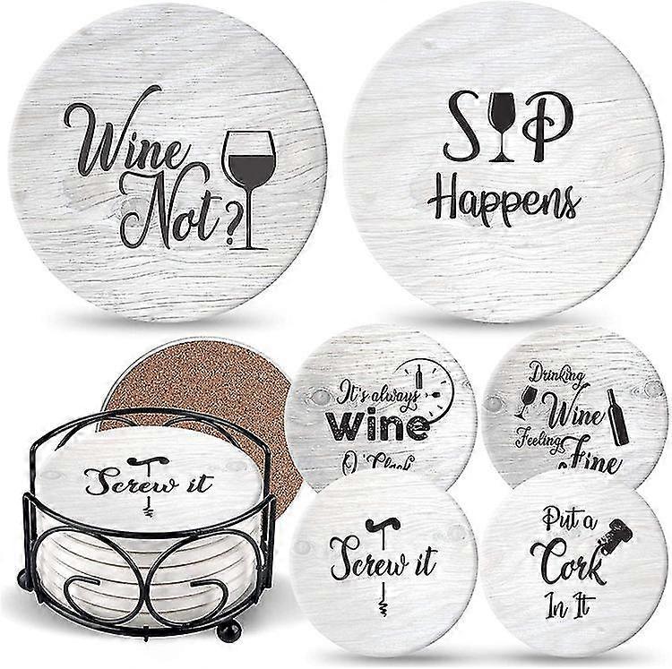 Coasters For Drinks Absorbent Swith Holder-ceramic Stone With Corked Back,unique Present