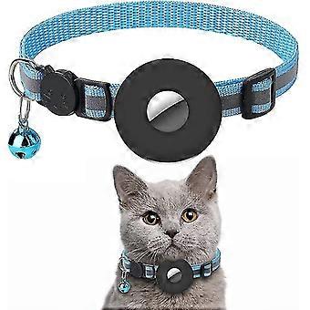 Auspicious-cat Collar , Reflective Cat Collar With Bell And Safety Buckle, With Waterproof Airtag Holder, Adjustable Blue