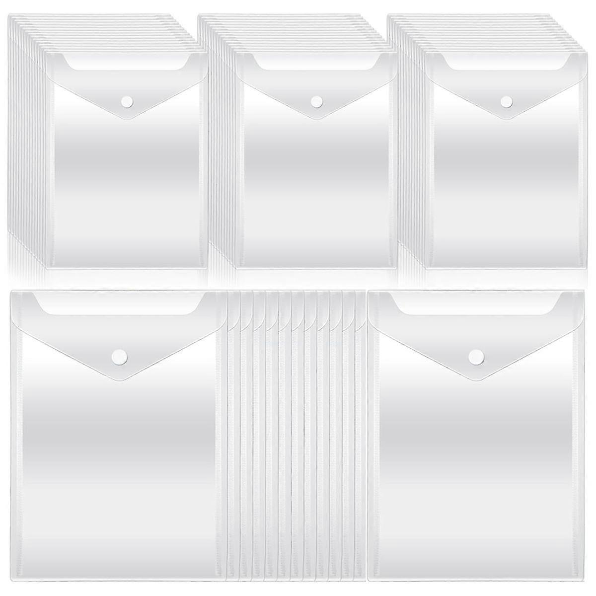 50Pcs Clear Plastic Envelopes with Snap Button Stamp and Die Storage Pockets for School Home Office 7.08 X 9.44Inch