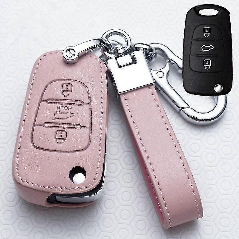 Black Leather Flip Key Case Cover For KIA Forte, Rio, Soul, Optima - 4 Buttons, Remote Start Compatible