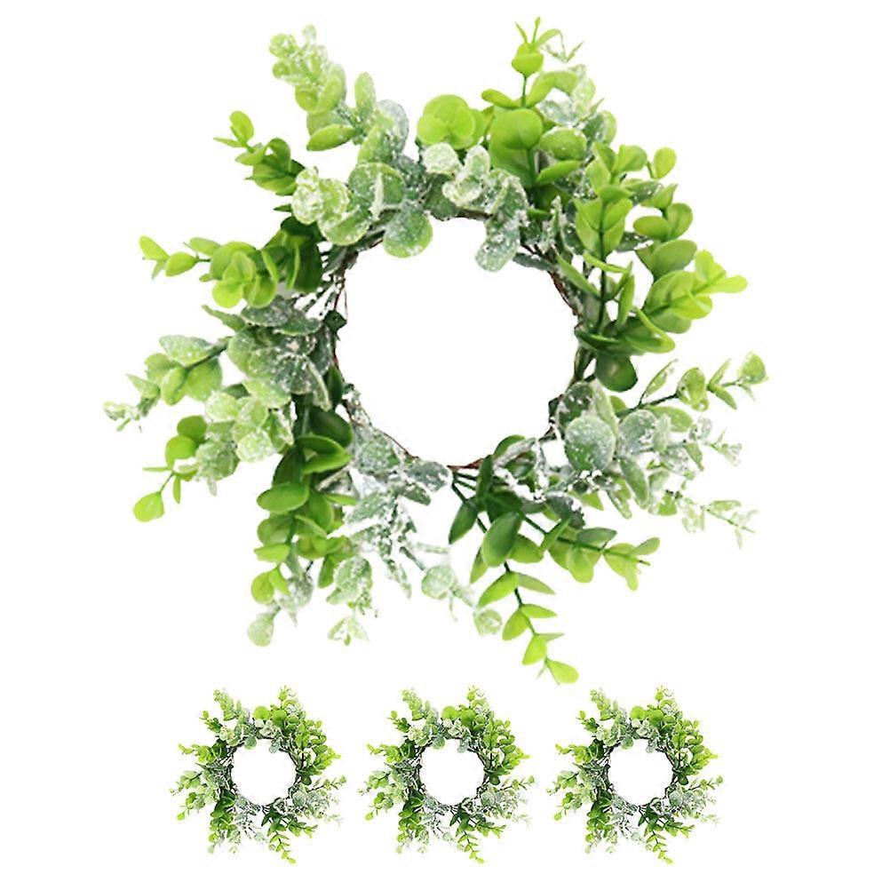 4pcs Artificial Eucalyptus Leaf Wreath Candle Wreath Artificial Candle Leaf Ring Decor