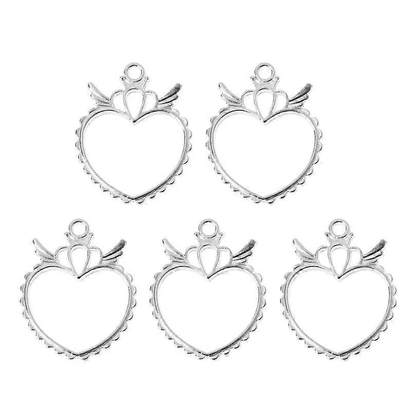 5x Hollow Wing Heart Frame Pendant UV Resin Open Back Bezel for DIY Art Jewelry