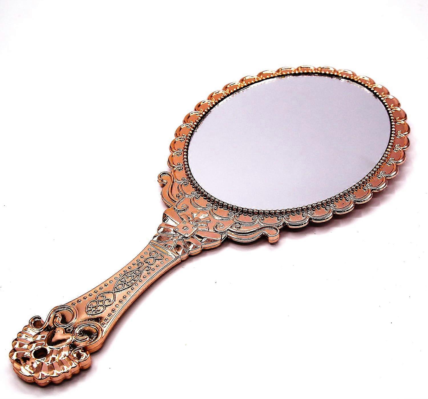 Hand Mirror Vintage Handheld Mirror with Handle Vanity Mirror Travel Mirror (Oval, Rose Gold)