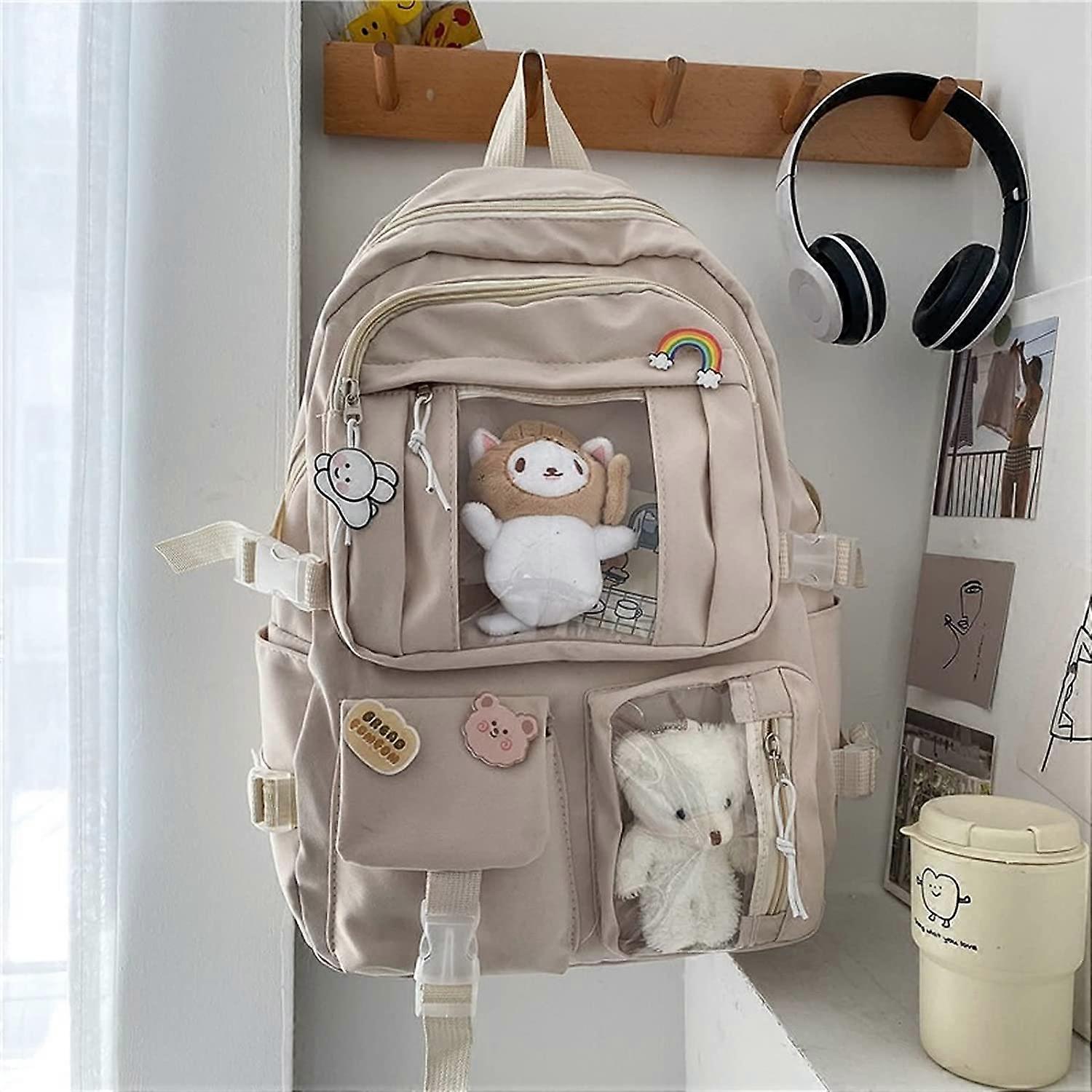 Cute Kawaii Backpack For Women & Girls - Large Capacity Laptop Daypack With Aesthetic Pins & Accessories