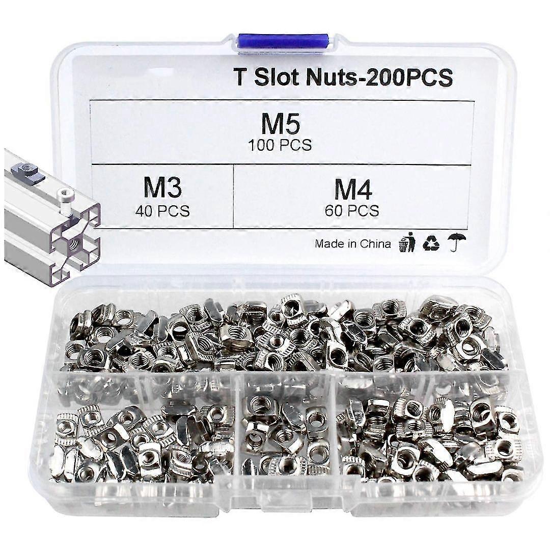 200pcs T-slot Nut M3 M4 M5 T Slot Nut Kit Hammer Head Nut For European Standard 20 Series Aluminum Profile T-nut Sliding