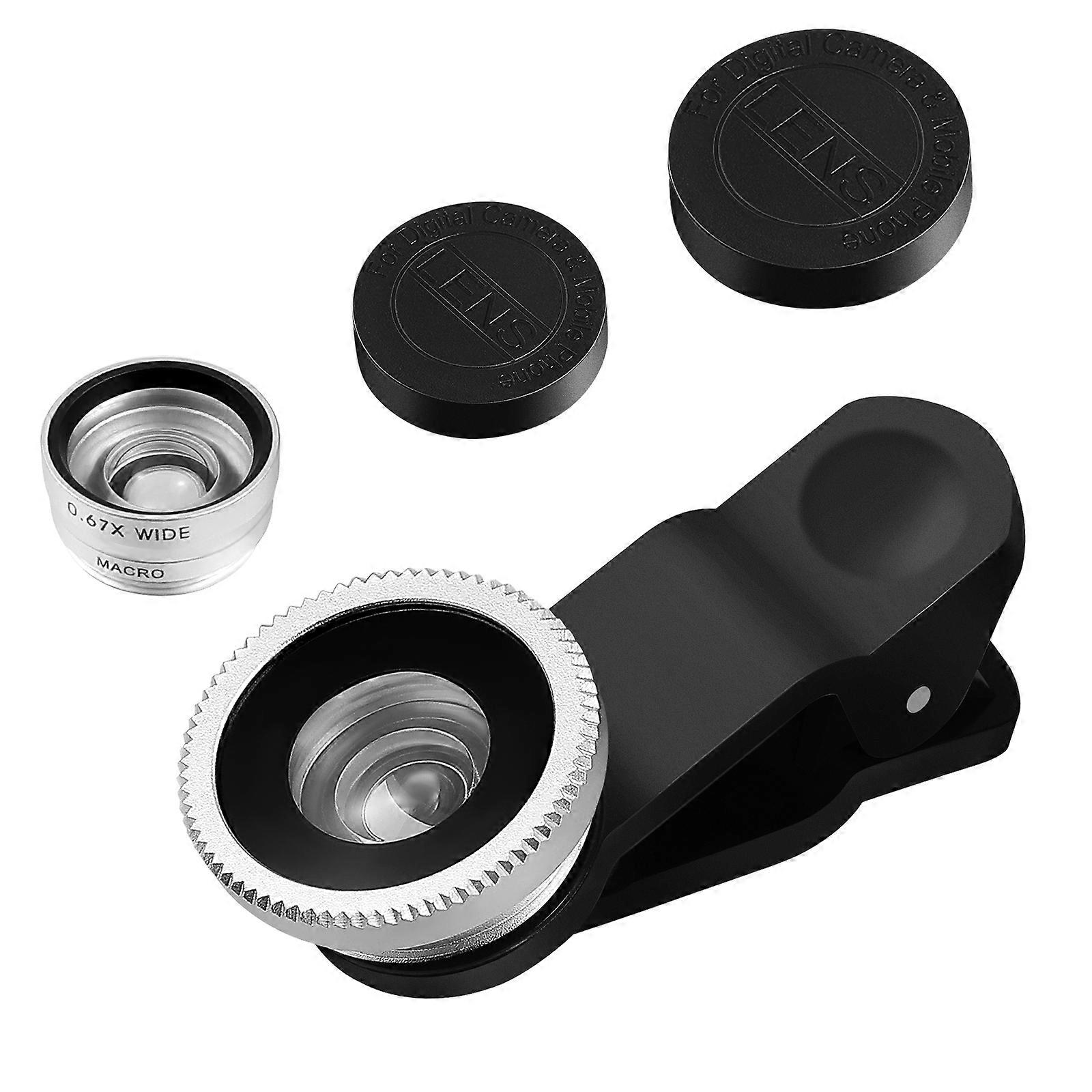 Hemobllo Cell Phone Camera Lens Universal Mobile Phone Lens 3 in 1 Super Wide Angle Lens Macro Lens and Fisheye Lens (Silver)
