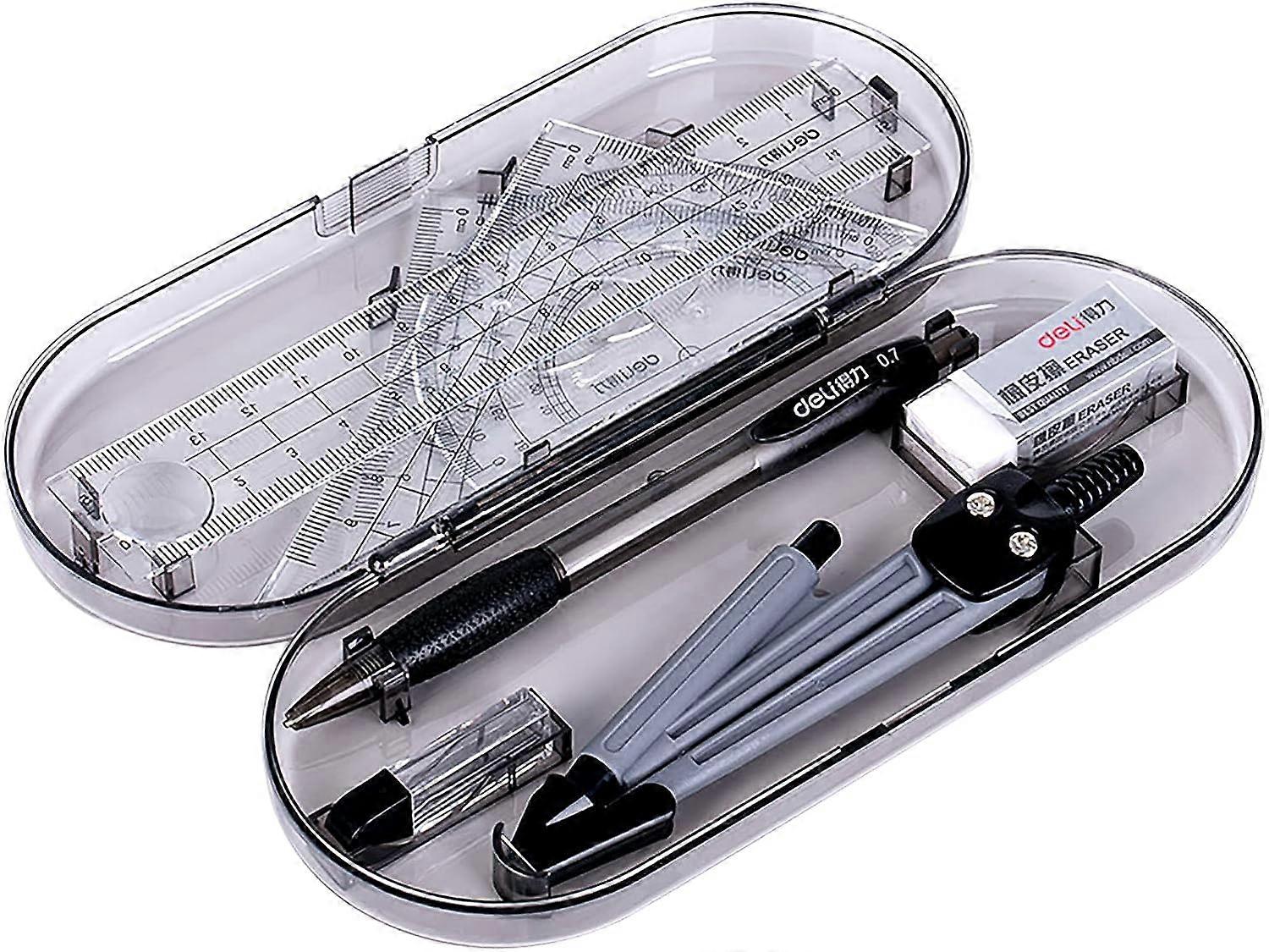 Bailinks Math Geometry Kit - 8 Pcs Set - Ruler Protractor Compass Pencil Eraser