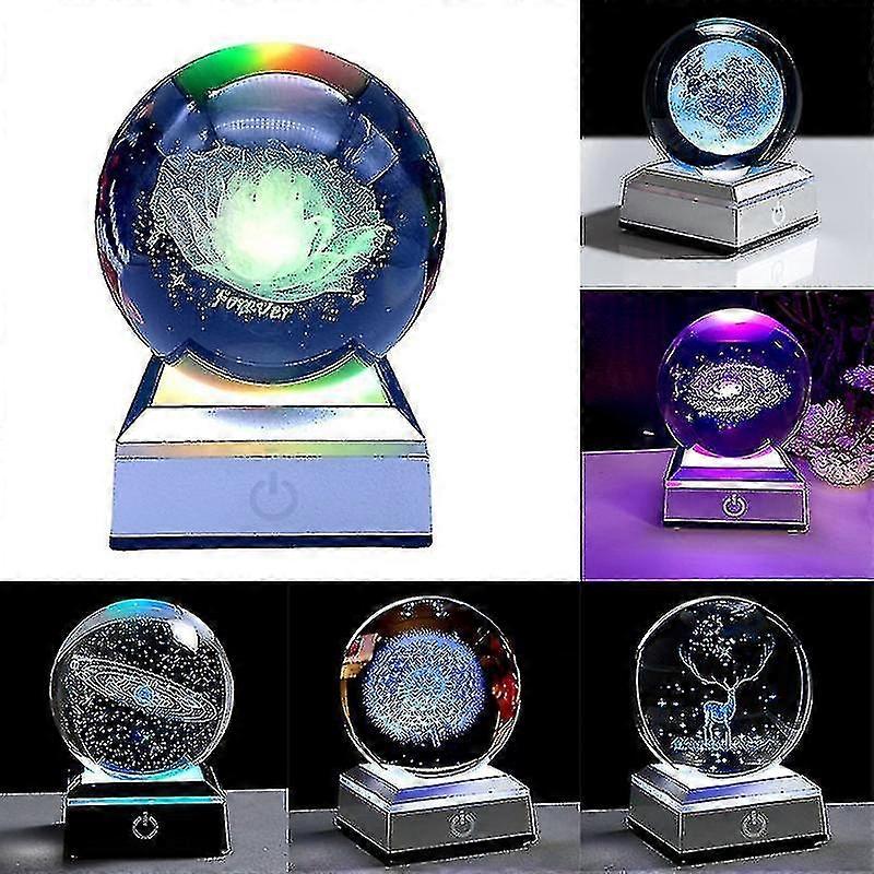 8cm Solar System Crystal Ball 3d Solar System Planet Model Globe With Led Base For Home Decor Astronomical Gifts