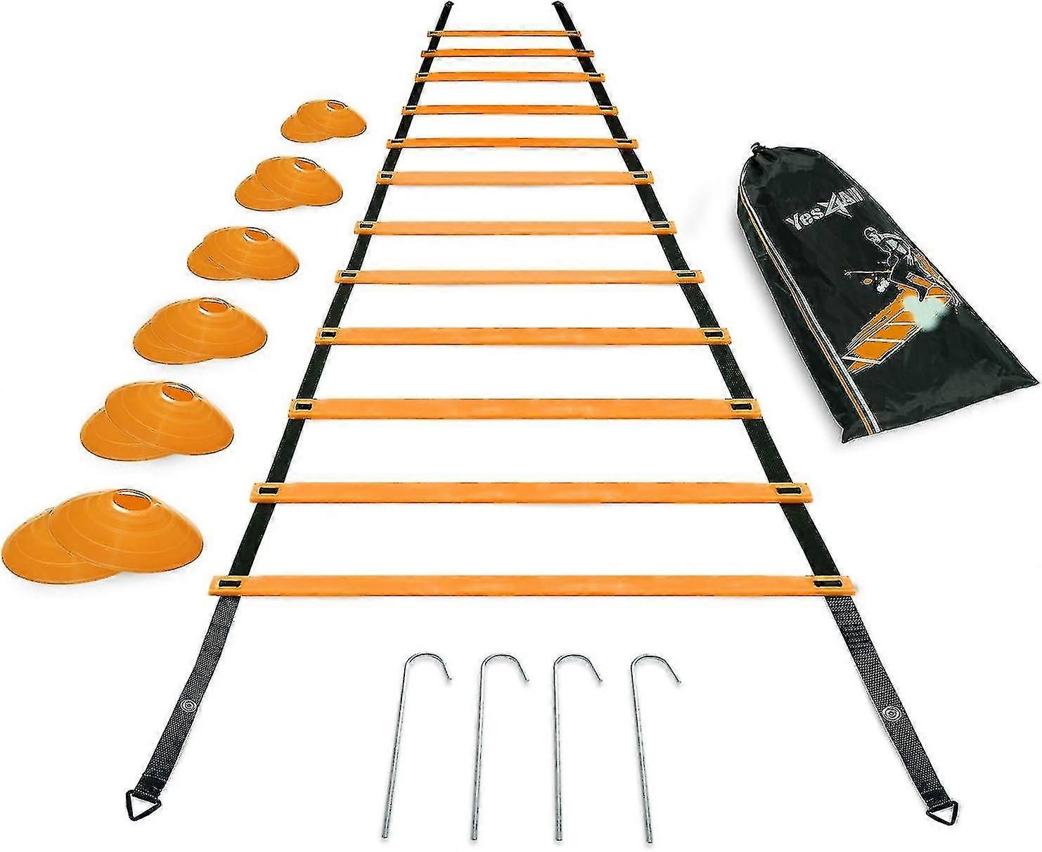 Ultimate Combo Agility Ladder Training Set Speed Agility Ladder 12 nastavitelných příček, 12 kuželů agility a 4 ocelové kolíky - součástí balení tašky