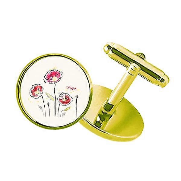 花の装飾絵画スタッズビジネスメタルカフリンクスゴールデン