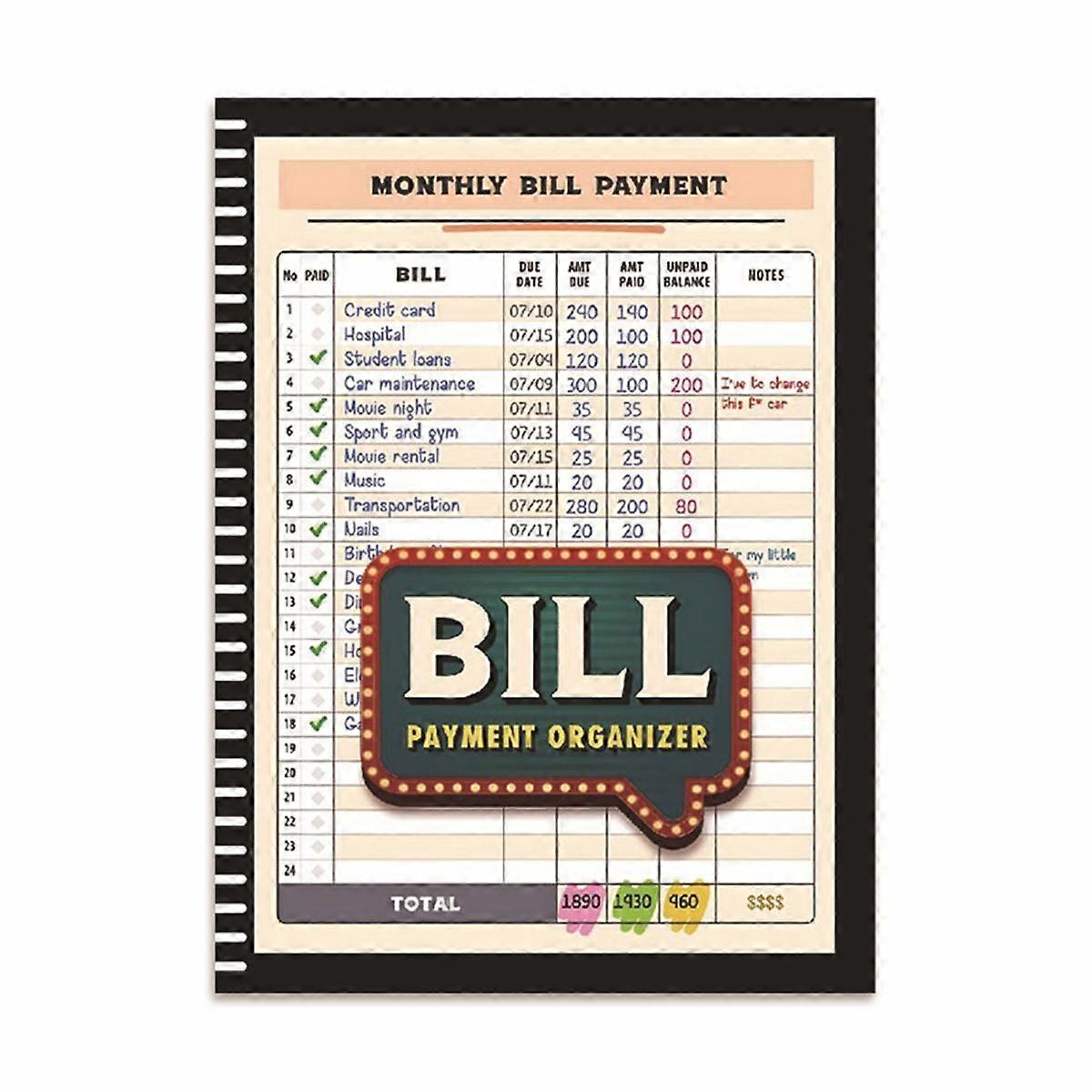 Bill Tracker Notebook منظم ومخطط للفاتورة الشهرية للميزانية الشخصية الفاتورة المالية Payme