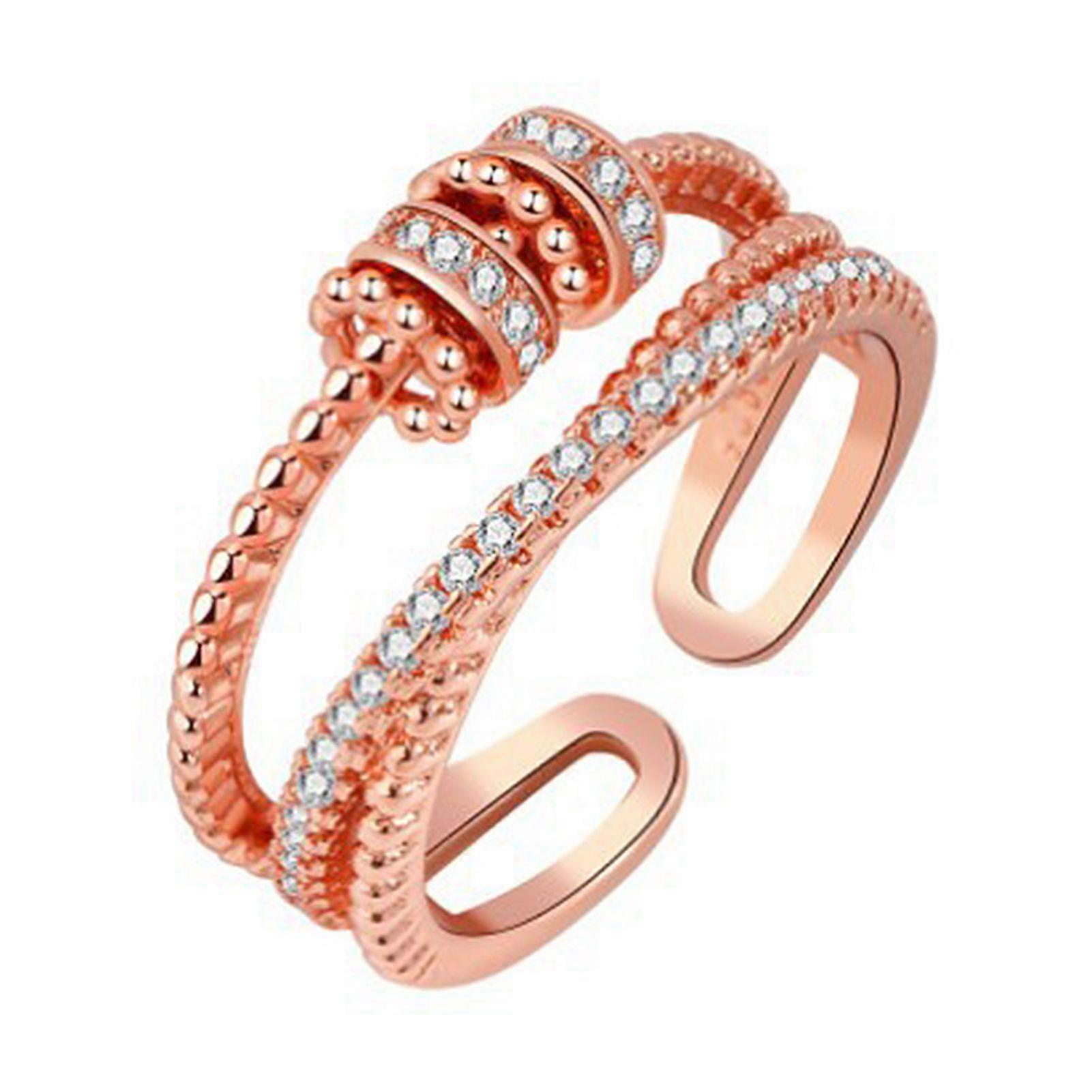 Women\'s Zirconia Turning Beads Ring Decompression Opening Ring Adjustable Size Eve Gift