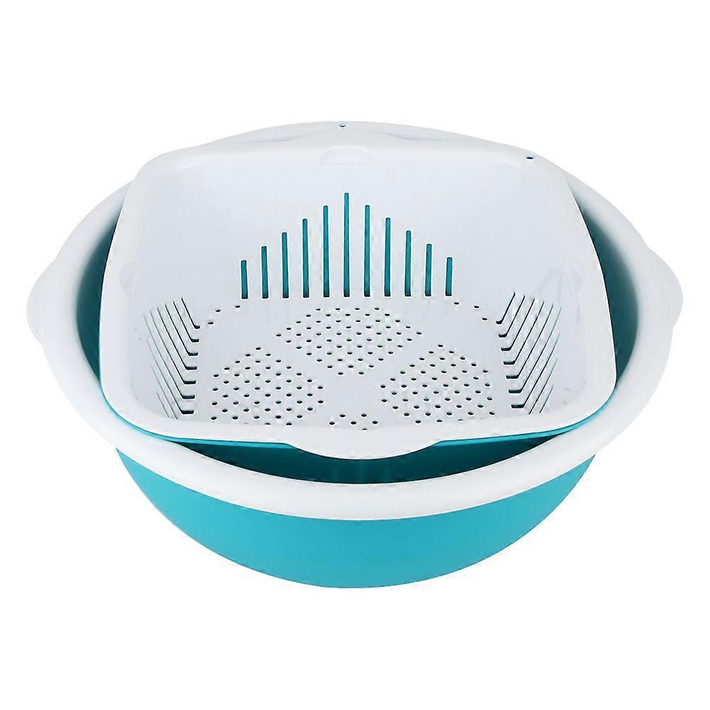 4pcs Portable Kitchen Double Layer Filter Fruit Vegetable Washing Basket StrainerBlue