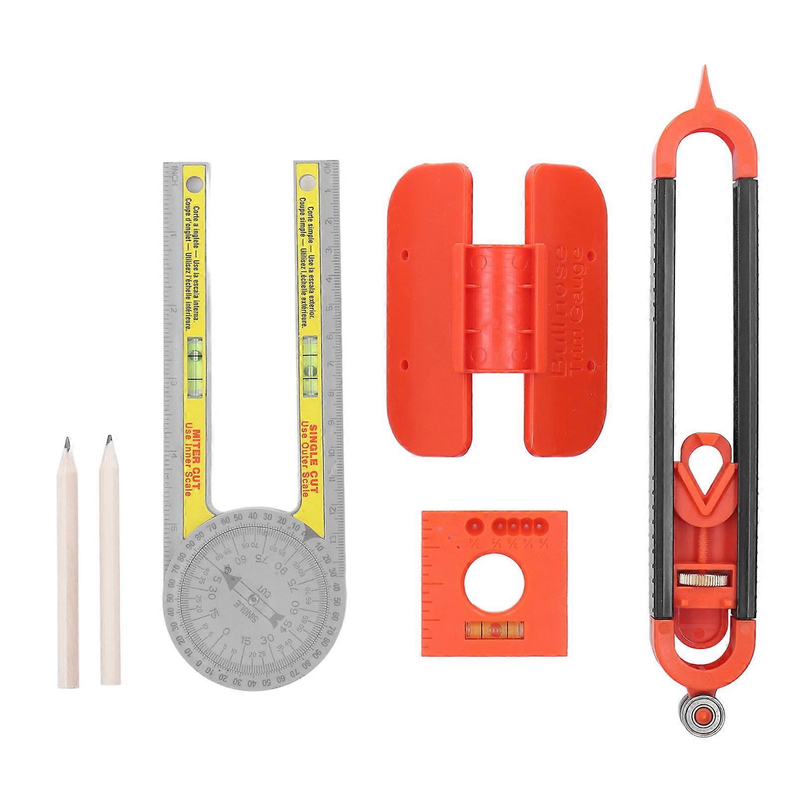 6Pcs Scribing Tool Protractor Angle Scriber Measuring Ruler Pencil Set Kit with Bubble Level