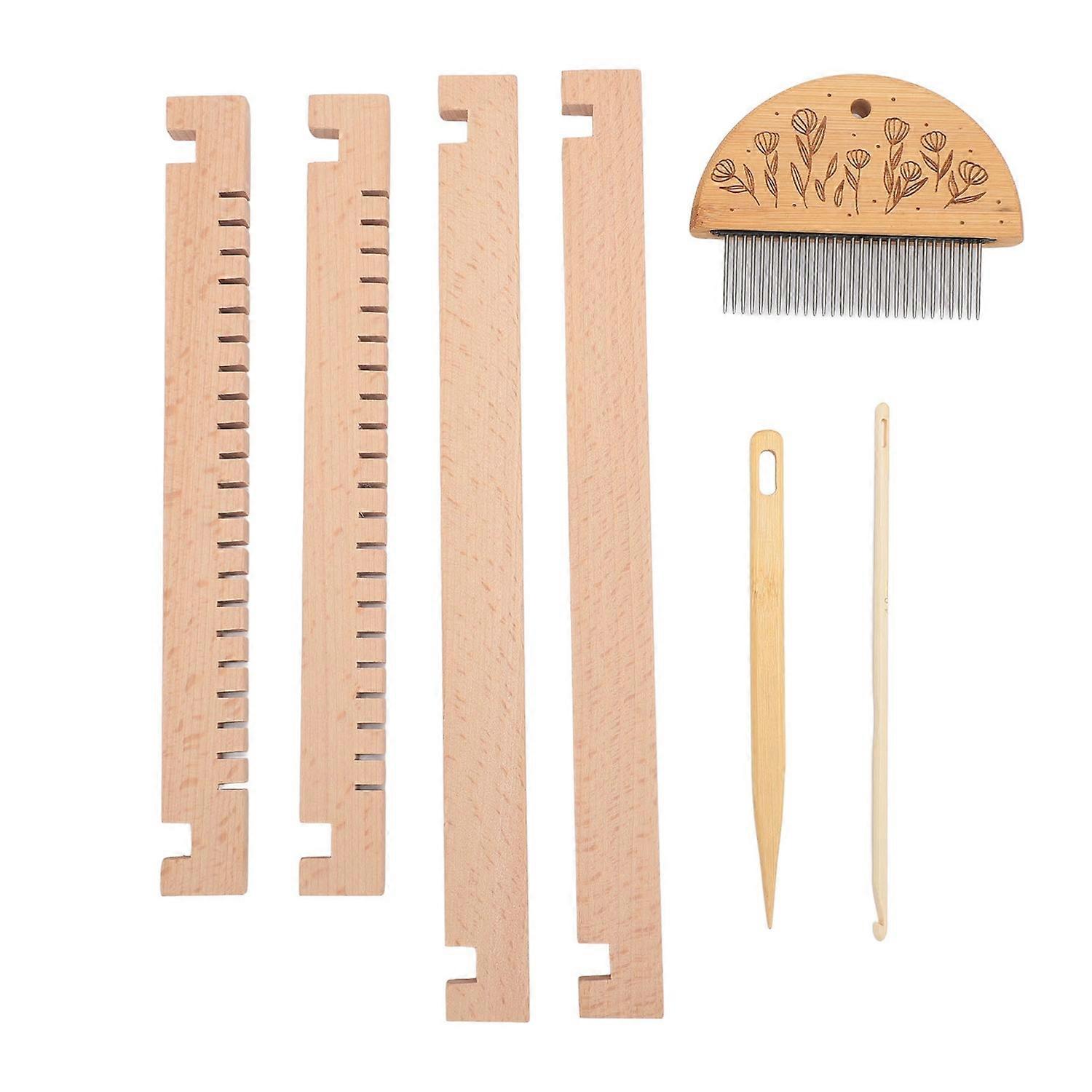 Mini Wooden Weaving Machine Kit 11x8.7in Multi Craft Weaving Loom with Needle Crochet Hook Comb DIY