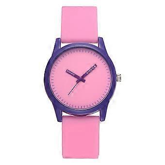 Montre-bracelet à quartz de couleur unie à la mode Bracelet en silicone Montre ronde simple (rose)