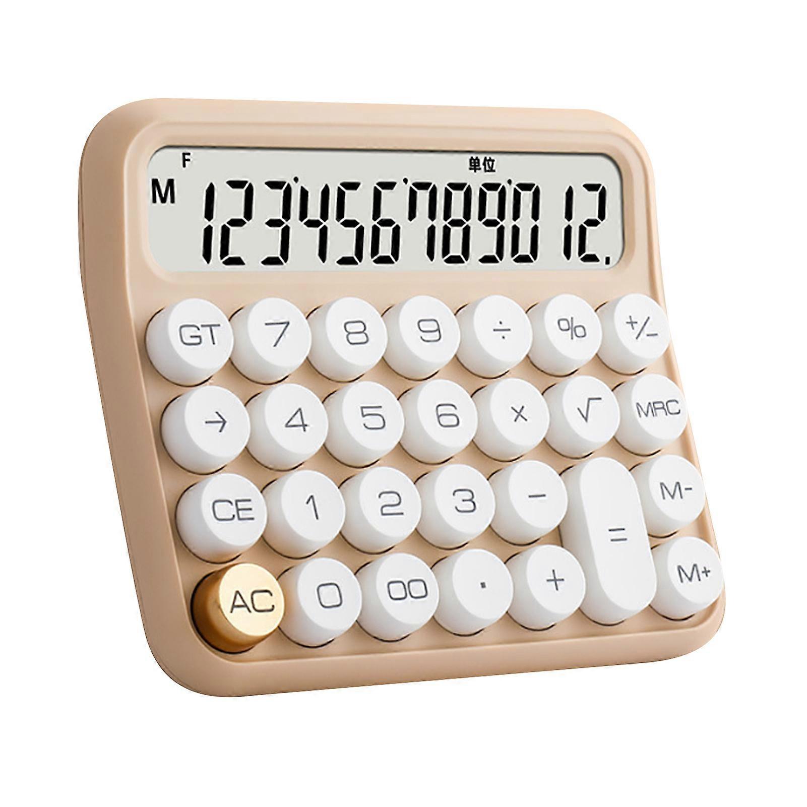 12 Digit Calculator Large LCD Display Big Button Standard Mechanical Switch Calculator for Office School Home Milk Tea Color
