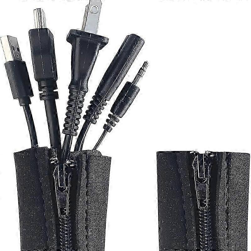 (4-pack) Wrap-it Storage Zipper Cable Sleeve - 24 x 4 Black - Cord Organizer and Protector for Desk, Computer, TV - Hide and Cover Wires an