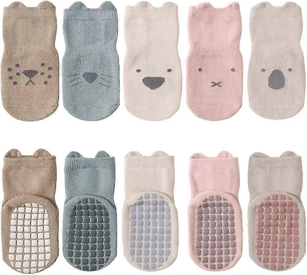 5 أزواج من جوارب الأطفال المضادة للانزلاق - جوارب الكاحل القطنية غير القابلة للانزلاق مع تصاميم