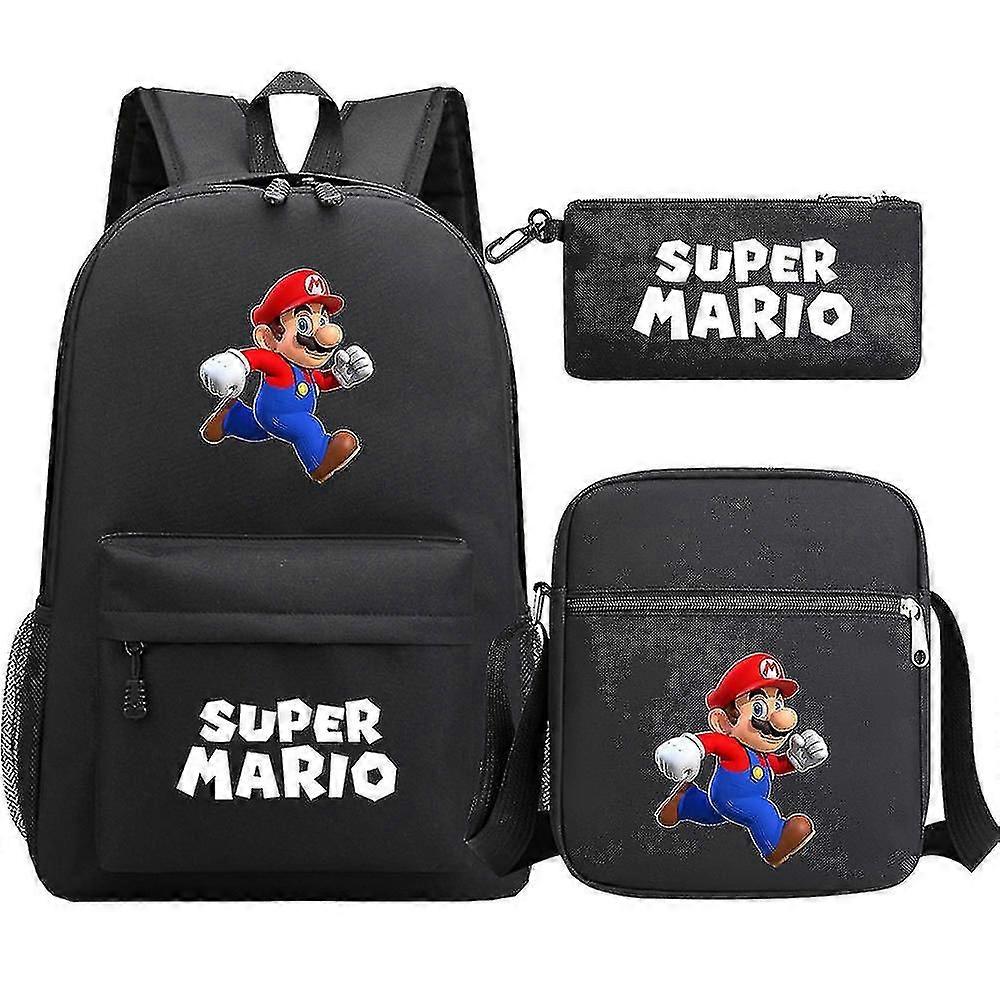 Super Mario 3d Print USB Anti-Theft Lock Backpack Set - 3 stk til mænd og kvinder, ideel til unge, studerende, afslappet rejsetaske