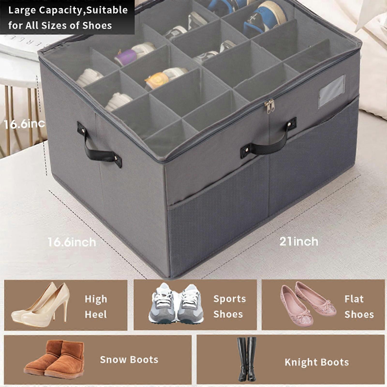 Shoe Storage Box Fabric Foldable Shoe Compartment Organiser Moistureproof Zipper Transparent Lid Storage Boxes