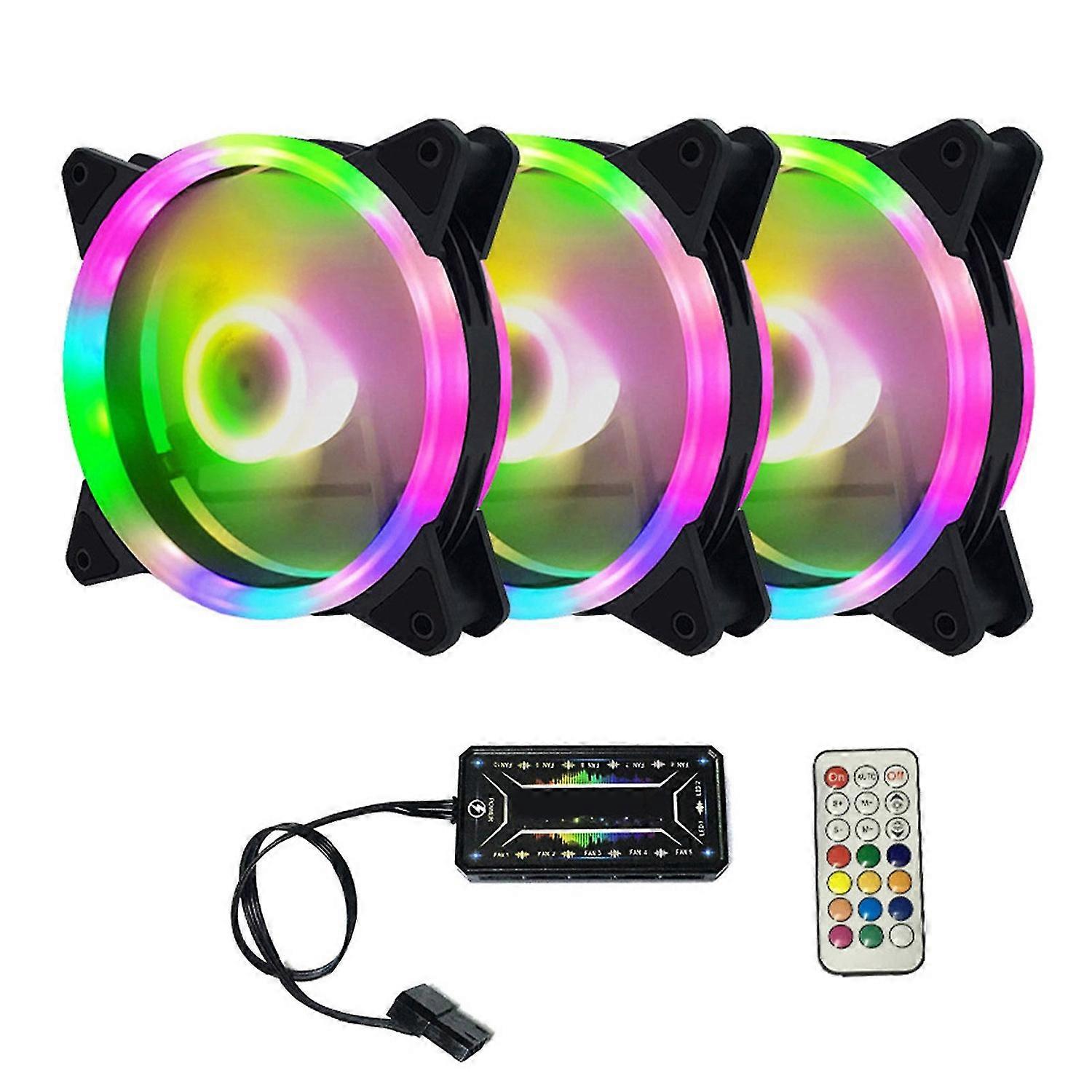 3Pcs PC Computer Case Fan with Remote Control Cooling Cooler 6PIN Adjustable RGB LED 12cm Mute Venti