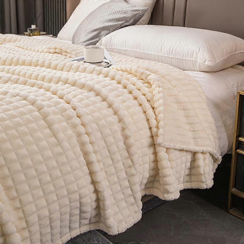 Winter Solid Color Cut Flower Plaid Thickened Double-sided Rabbit Plush Blanket Facecloth Quilt Shawl Cover Blanket