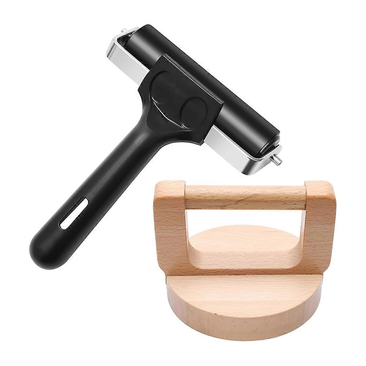 2Pcs Wooden Block Printing Baren with Rubber Brayer Roller, Block Printing Kit for Crafting, Printing, Inking