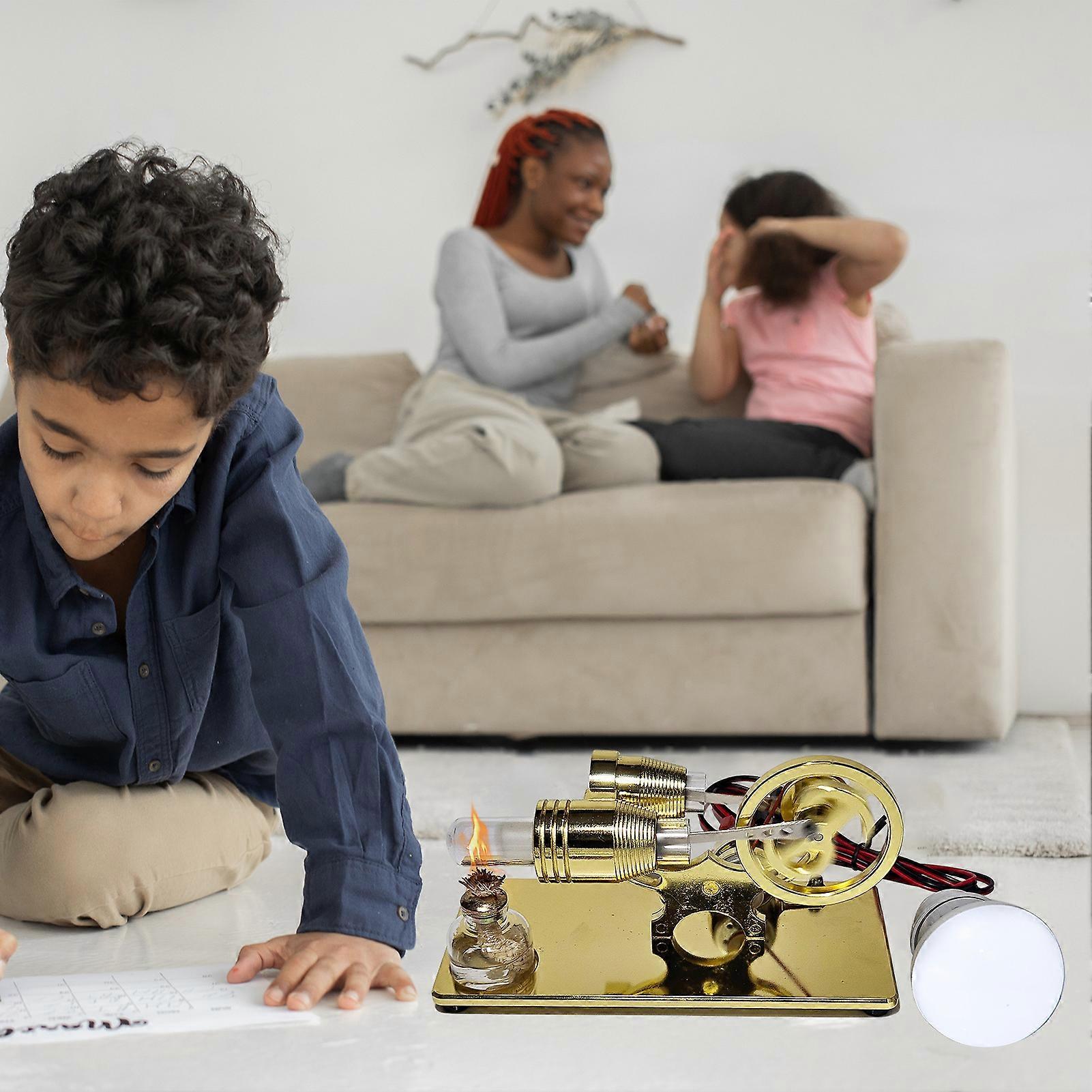 Heißluft-Stirling-Motor-Stromgenerator-Motormodell mit LED-Lampe Dollar-Schwungrad-Design-Experiment-Experiment mit CNC-Aluminiumlegierungsbasis DIY