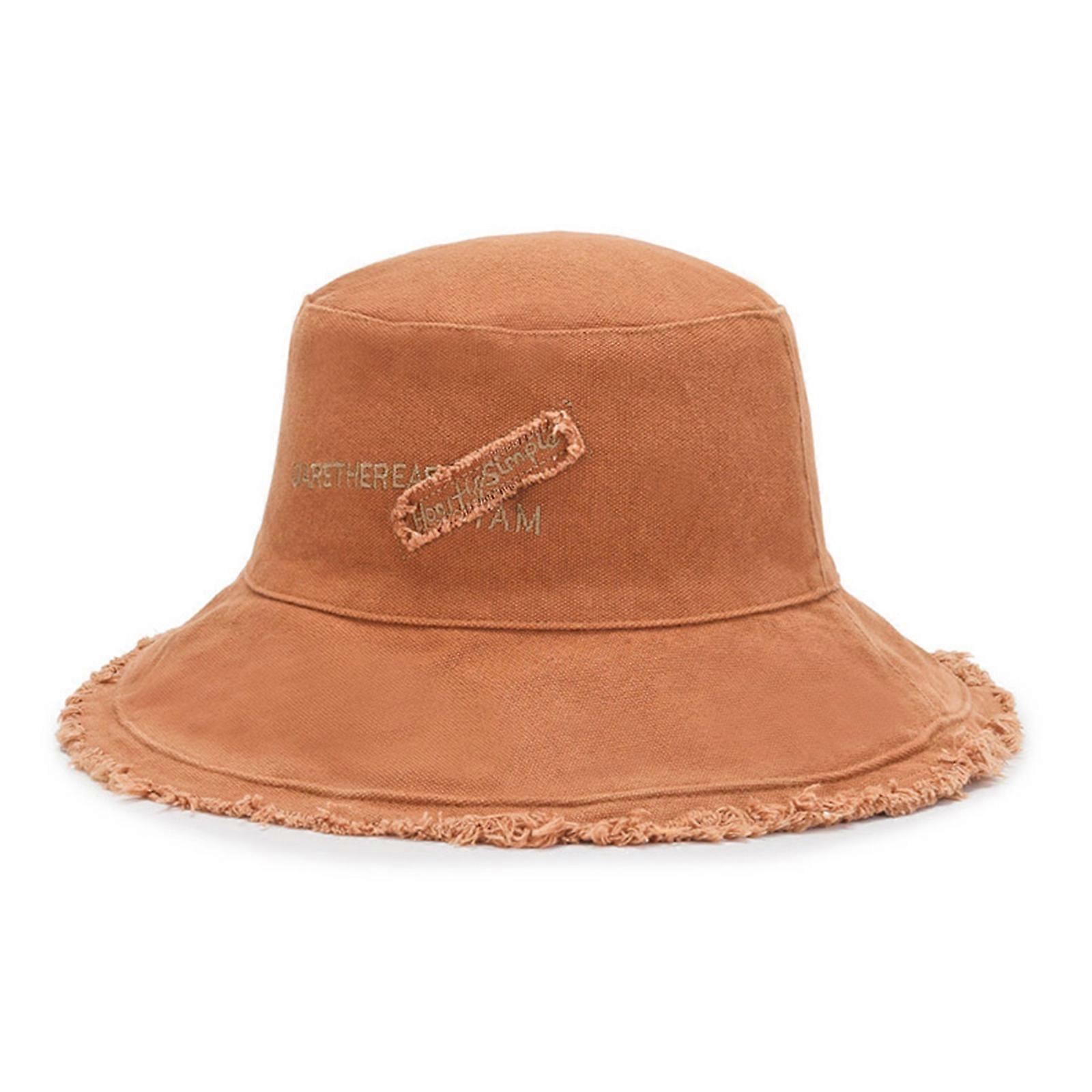 Distressed Bucket Hat Breathable Multi-color Rough Selvedge Design Wide Brim Bucket Hat Summer Fisherman Cap Unisex brown