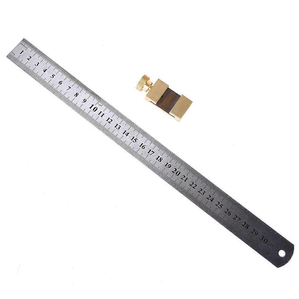Steel Ruler, 30cm Steel Ruler Woodworking Marking Locator Measuring Tool with Brass Slide Block 64JYF
