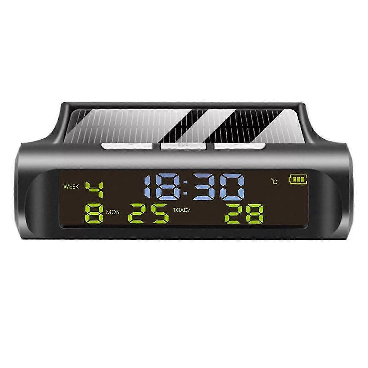 Solar Car Clock Automatic Solar Clock with Week Month Calendar Time Temperature Display Car Fully Automatic Clock
