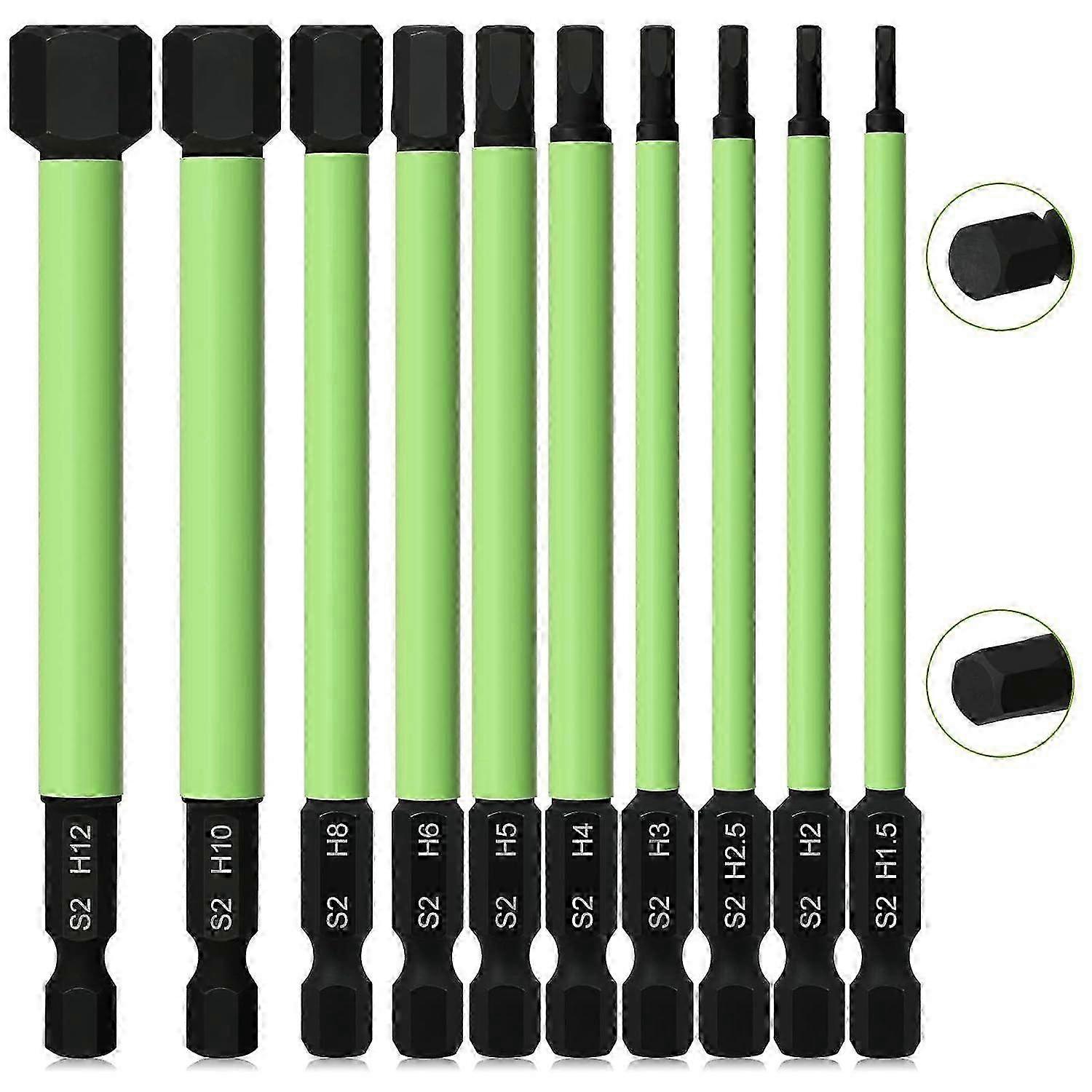 Hexagonal Wrench Bit Set 10PCS 1.5mm-12mm 100MM Long 1/4 Inch Hex Shank Compatible with Screwdrivers