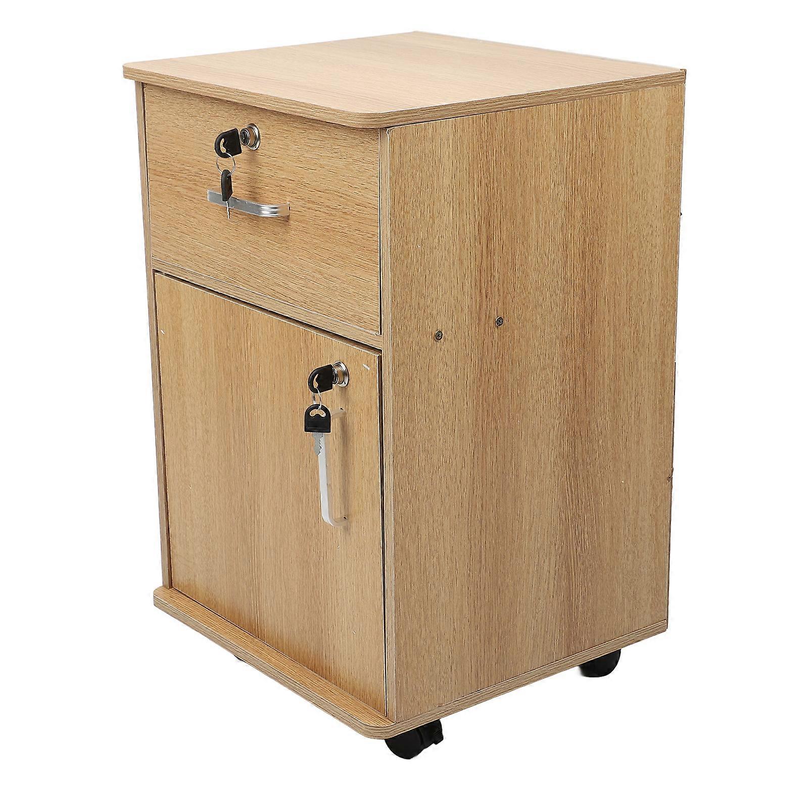 Oak Mobile File Cabinet, 3 Drawers, 37x34x59cm, Lockable Wheels