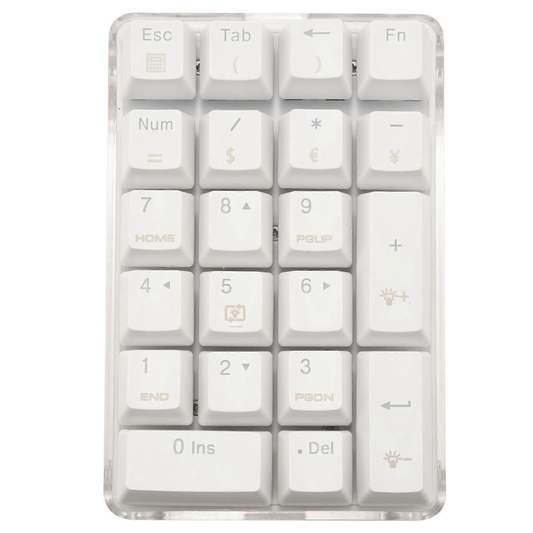 21 Keys White Backlit Mechanical Numeric Keypad with Blue Switches