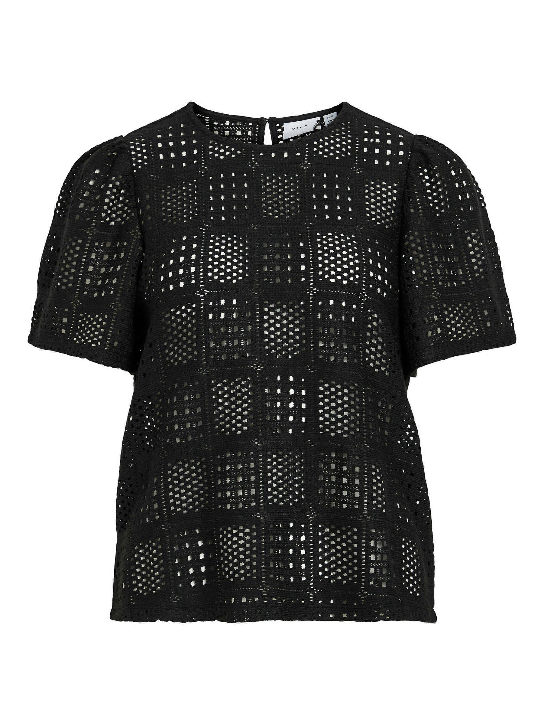 Damen Strickshirt  Kurzarm Bluse Loch Muster VILA Transparent